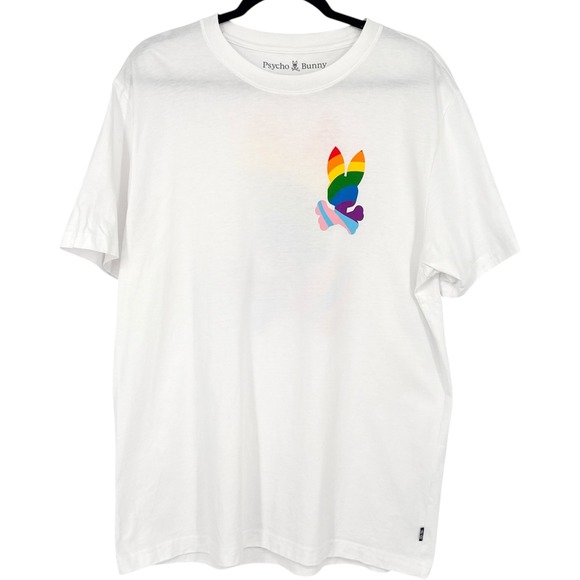 Psycho Bunny T-Shirt Mens Size 6 (L) Limited Edition Rainbow Pride Live Out Loud - Picture 1 of 7